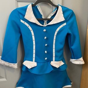 Blue Stewardess competition dance costume with pillbox hat (Weissman Costumes)